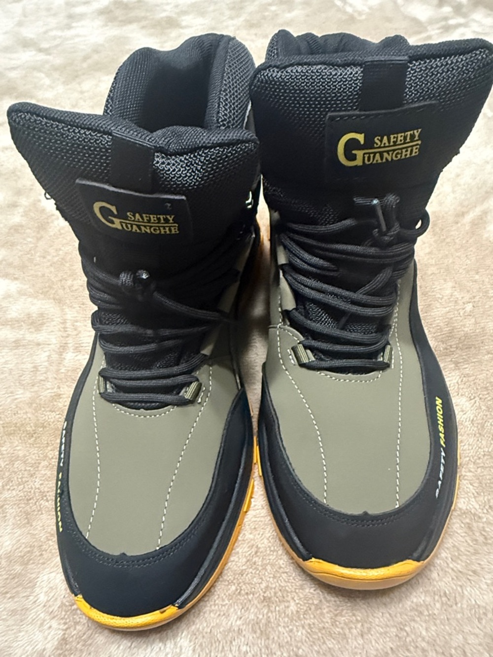 Men's Black and Olive Work Boots